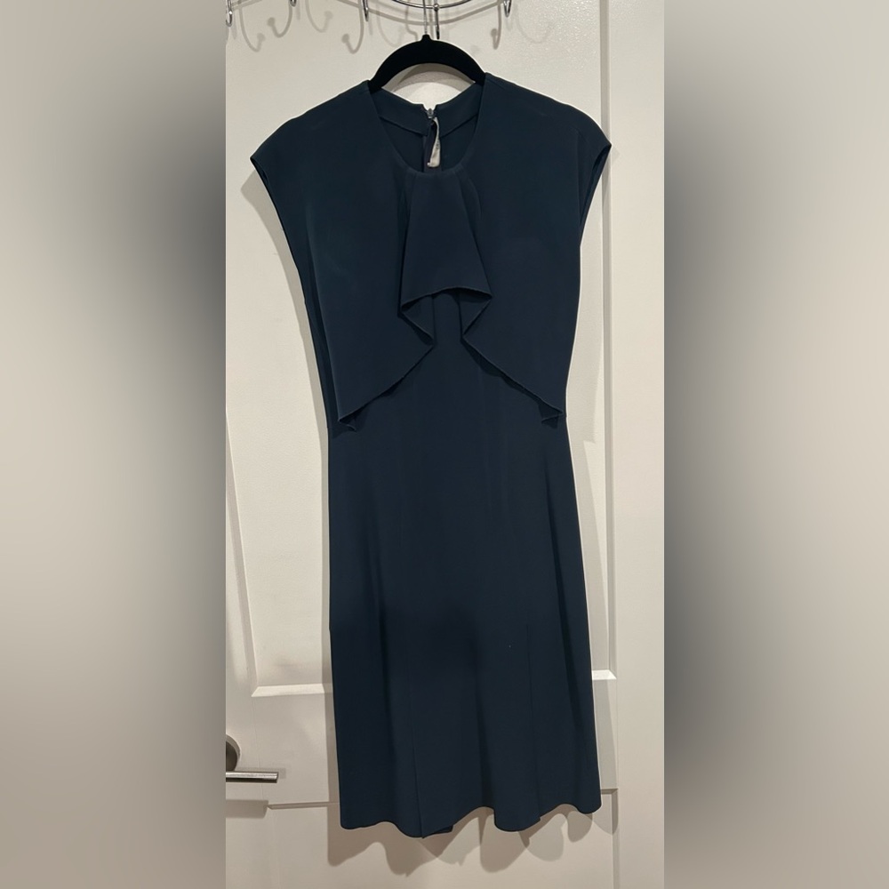 Prada Dark Teal High-Low Draped Cocktail Dress obo